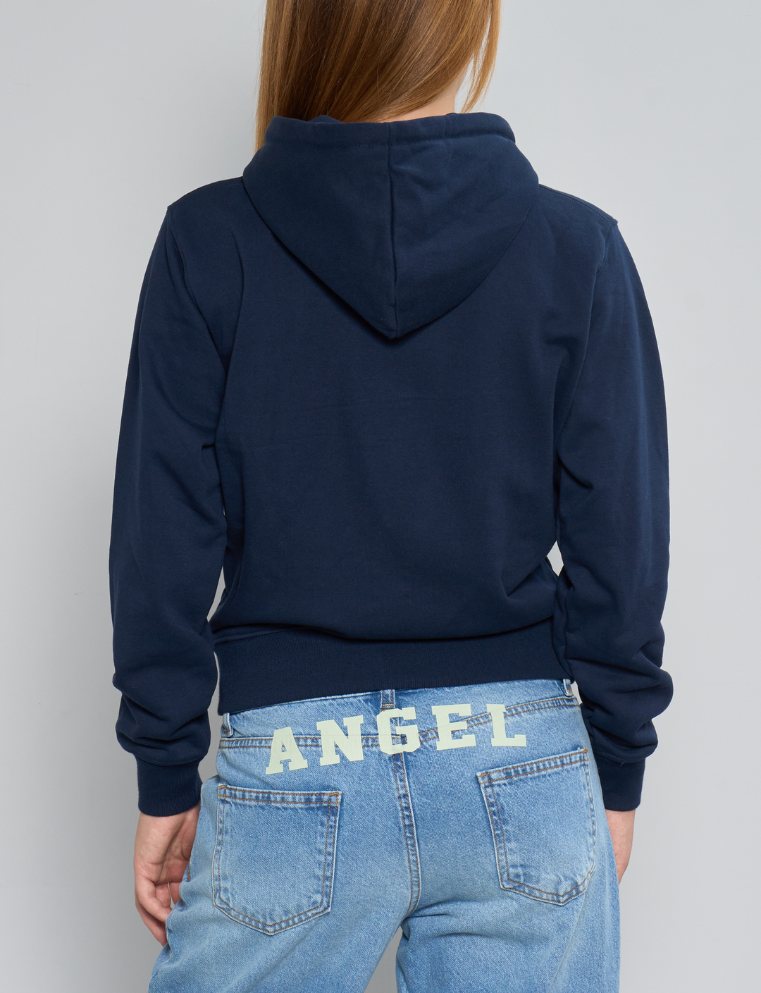 Felpa blu navy con zip e cappuccio retro