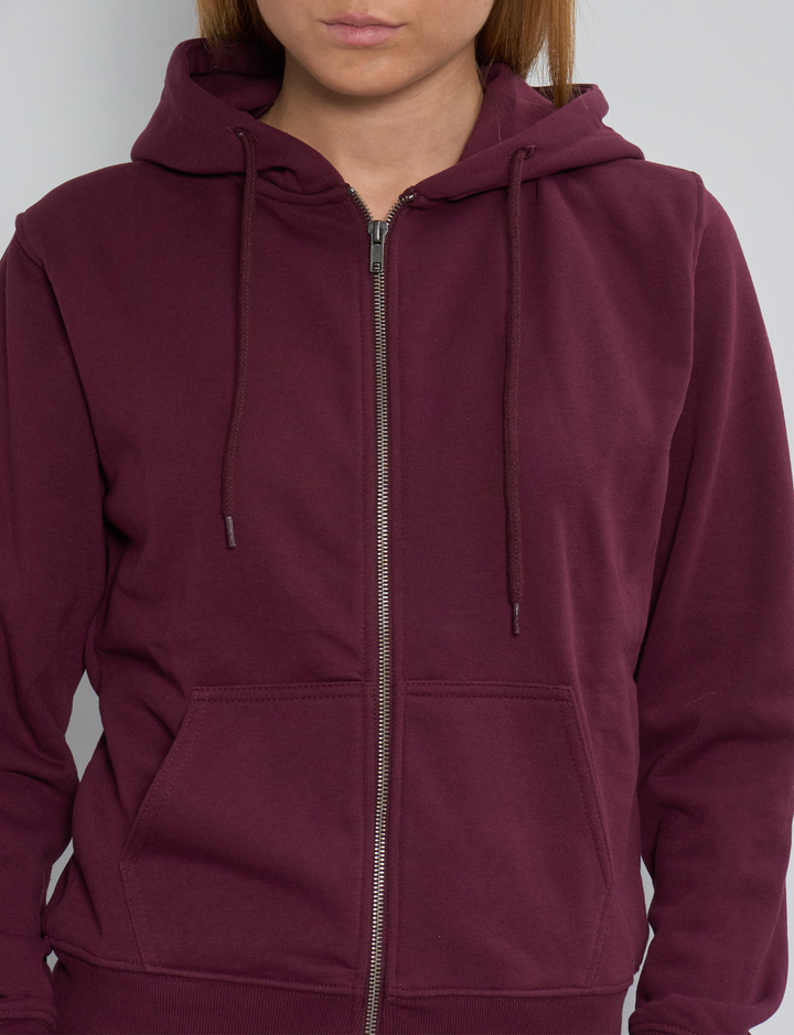Felpa bordeaux con zip e cappuccio dettaglio