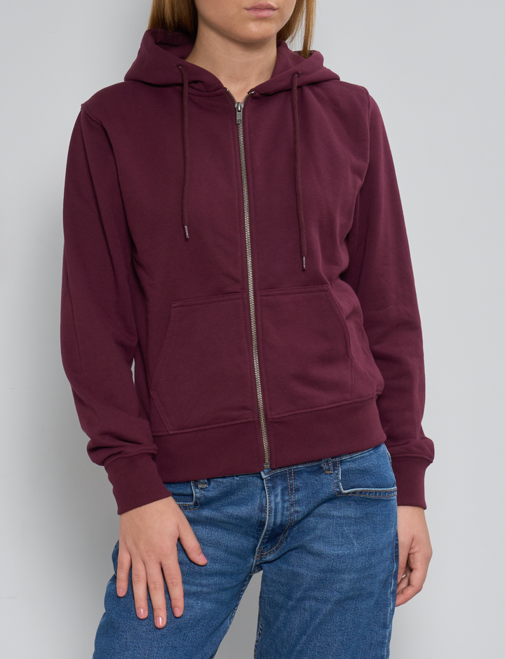 Felpa bordeaux con zip e cappuccio frontale