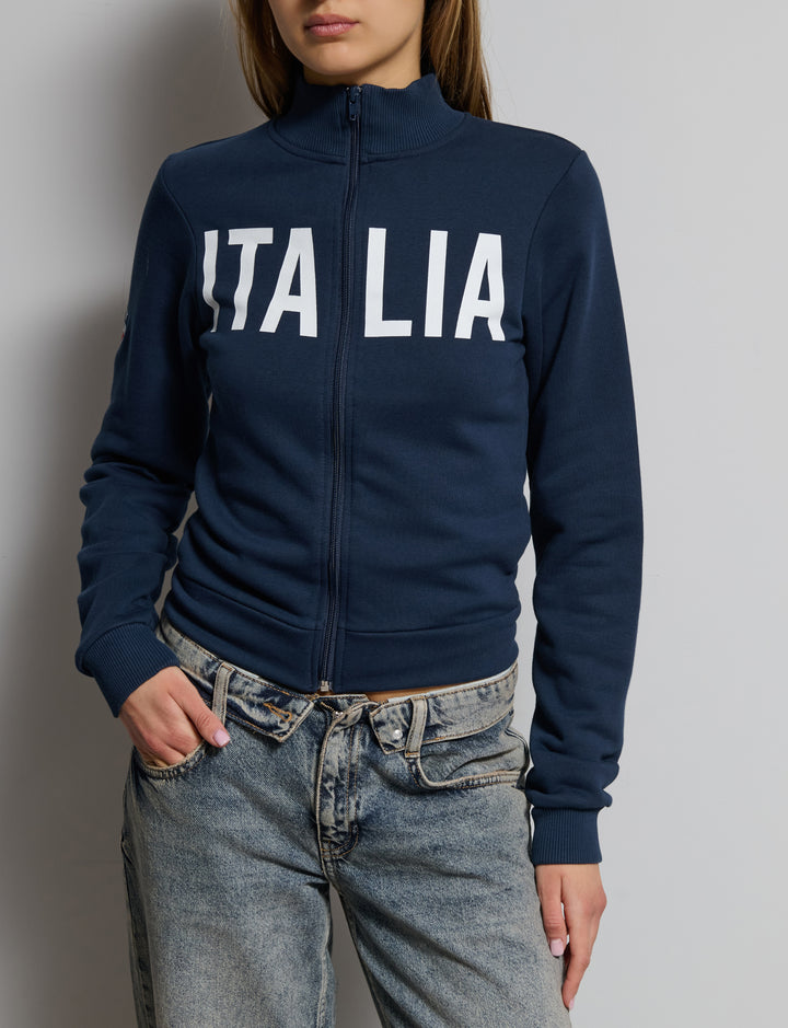 Felpa blu navy a collo alto con stampa Italia