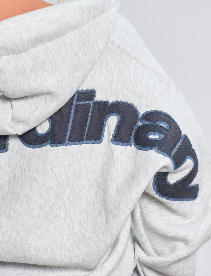 Felpa crop grigia con scritta "Not Ordinary" dettaglio