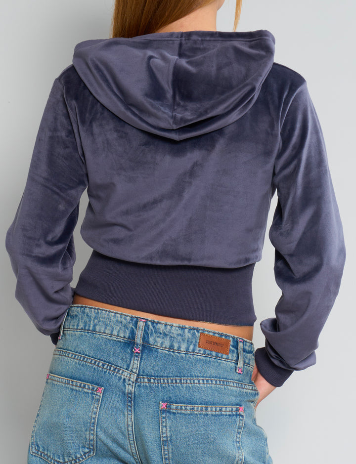 Felpa crop in ciniglia blu indigo retro
