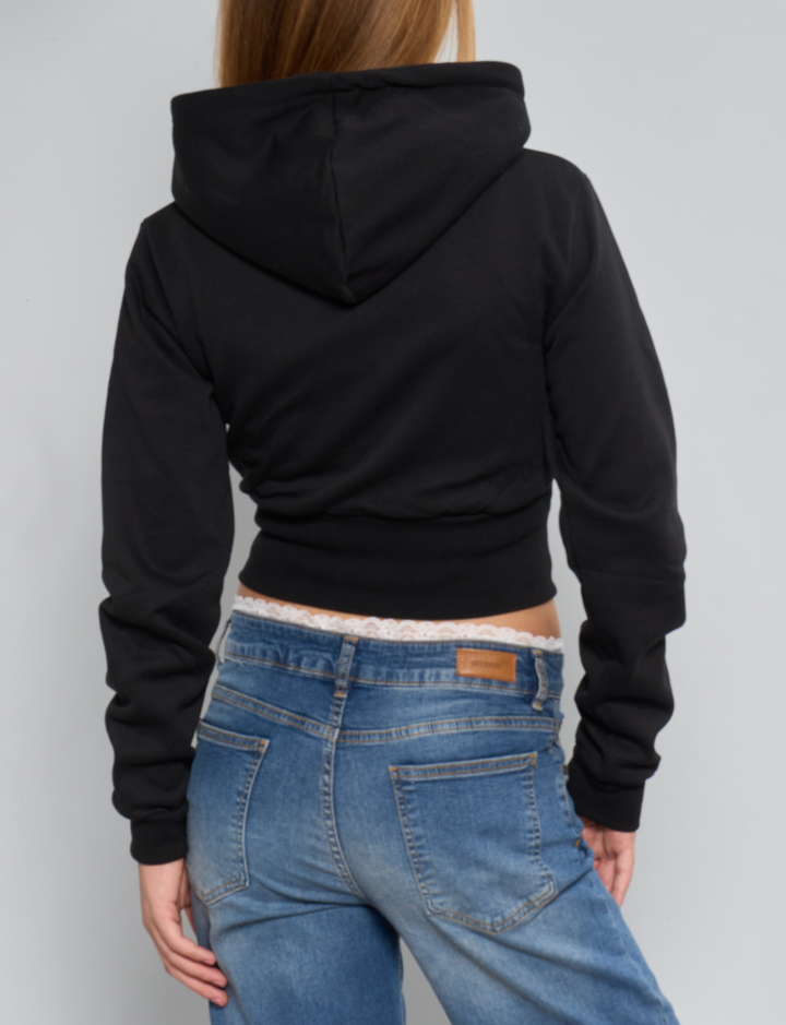 Felpa crop nera effetto corsetto retro