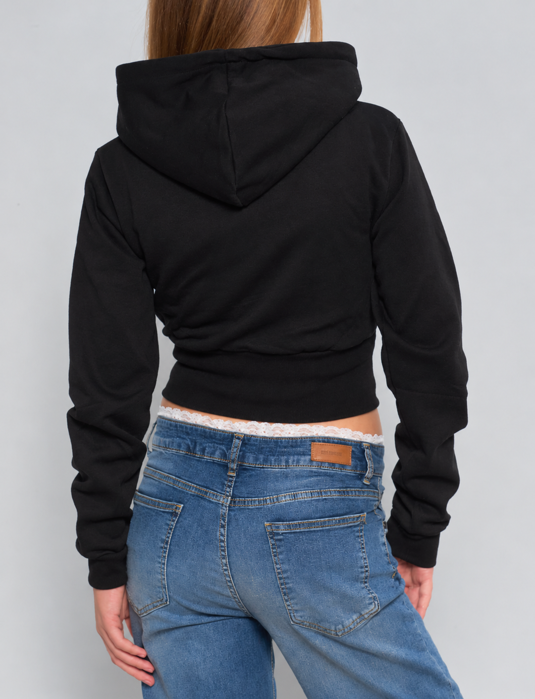 Felpa crop nera effetto corsetto retro 1