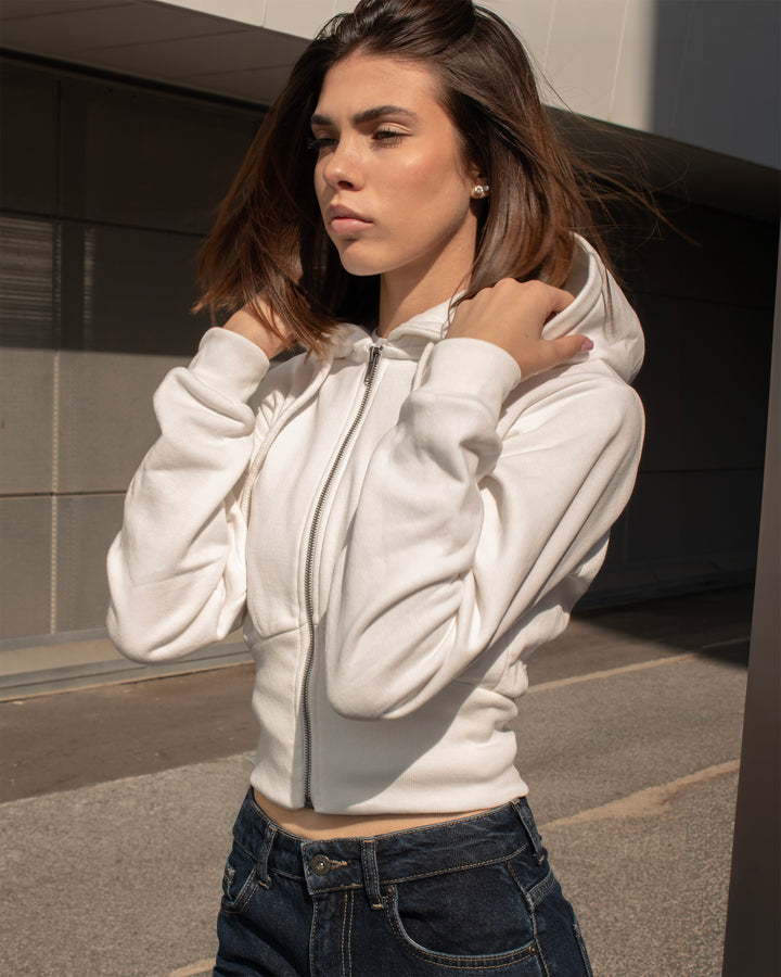 Felpa crop panna effetto corsetto copertina