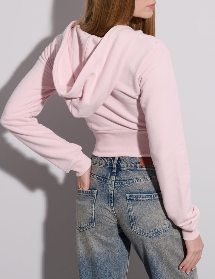 Felpa crop rosa effetto corsetto retro