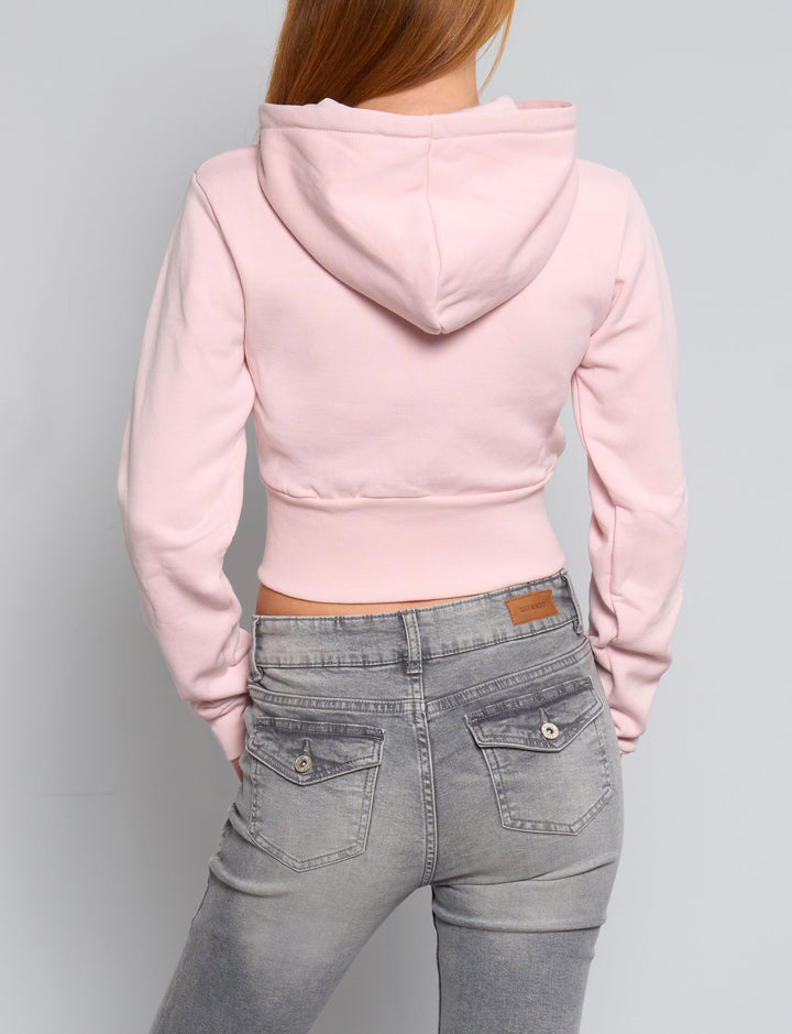 Felpa crop rosa effetto corsetto retro