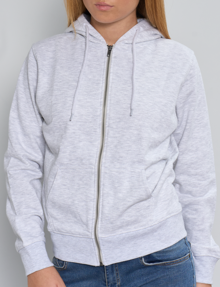 Felpa grigia con zip e cappuccio dettaglio
