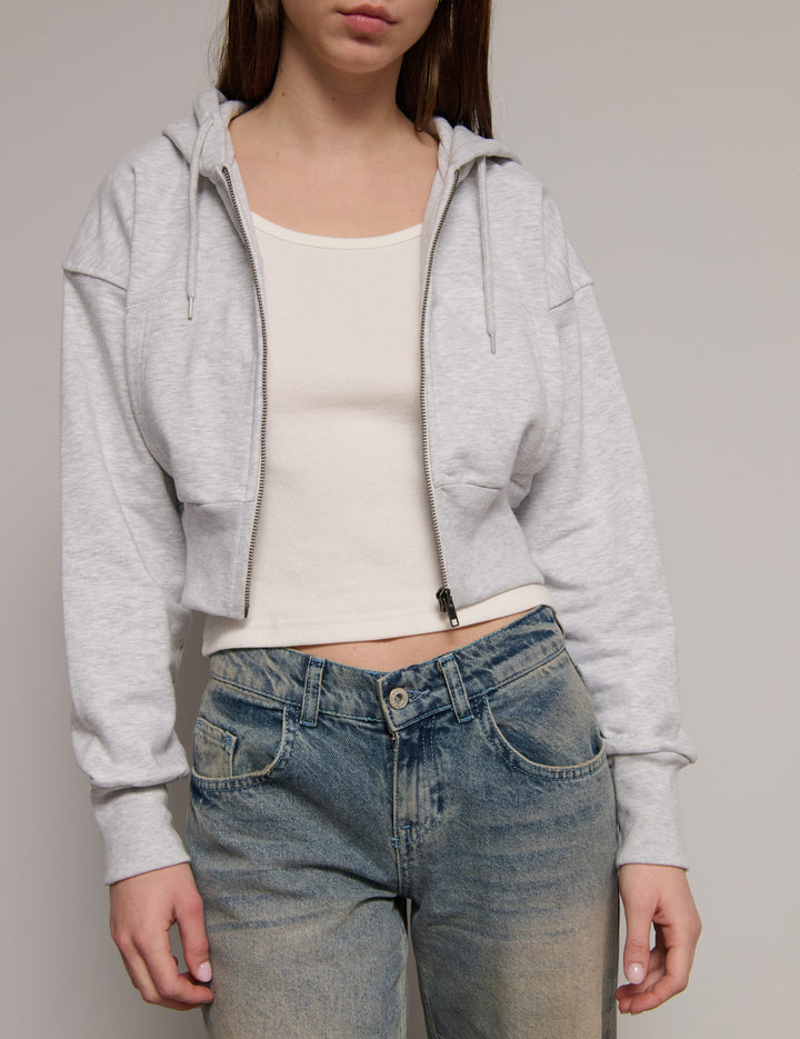 Felpa grigia crop con zip