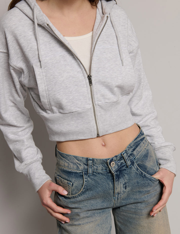 Felpa grigia crop con zip