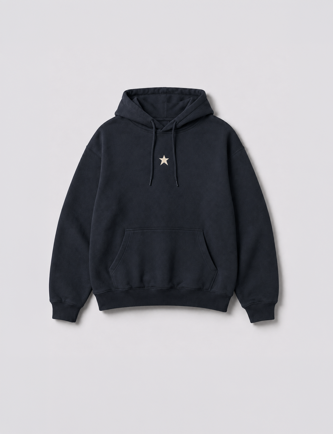 Felpa oversize blu notte con stelle e scritta "Born Iconic" still life frontale