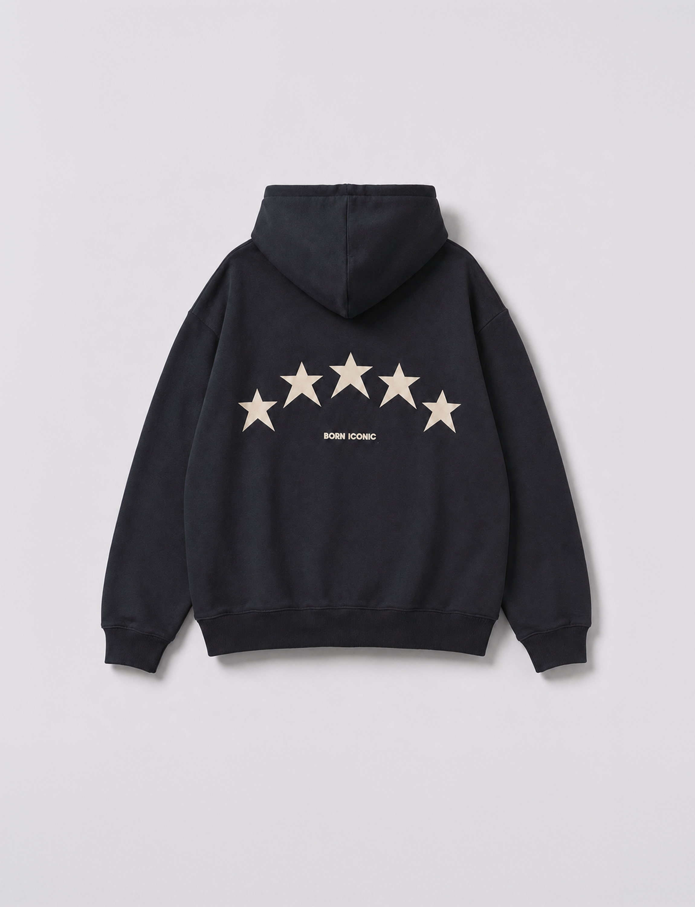 Felpa oversize blu notte con stelle e scritta "Born Iconic"