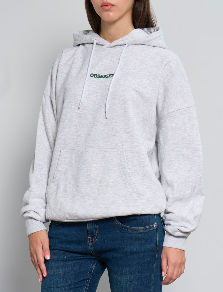 Felpa oversize grigia con scritta OBSESSED frontale
