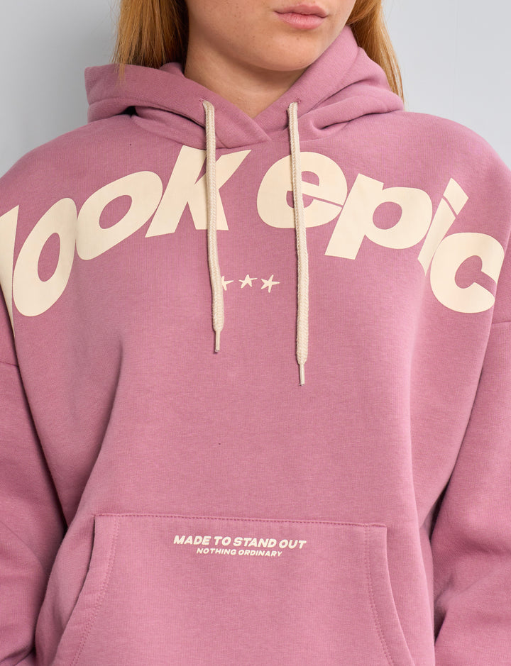 Felpa oversize rosa con stampa "look epic" dettaglio