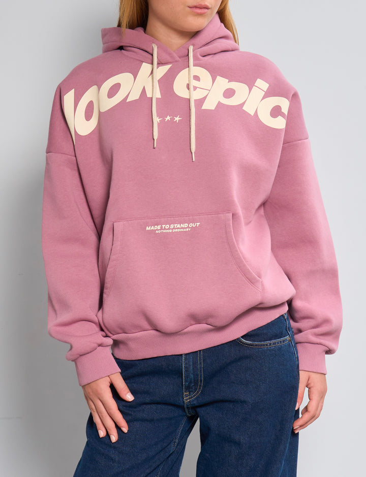 Felpa oversize rosa con stampa "look epic" frontale
