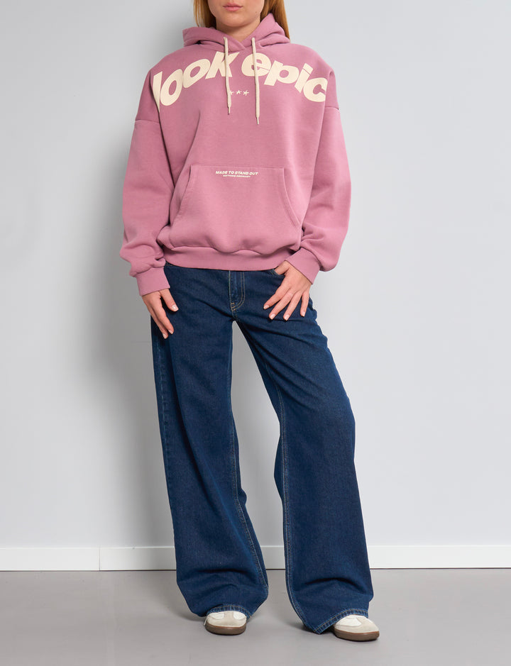 Felpa oversize rosa con stampa "look epic" look