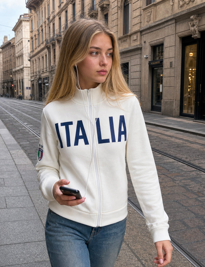 Felpa panna a collo alto con stampa Italia copertina