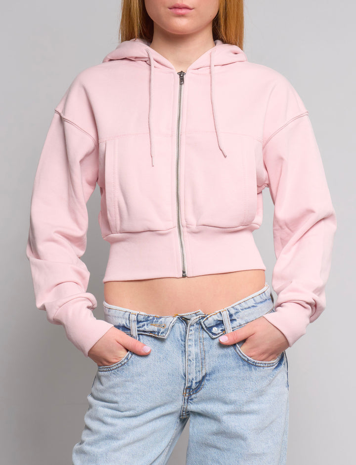 Felpa rosa crop con zip