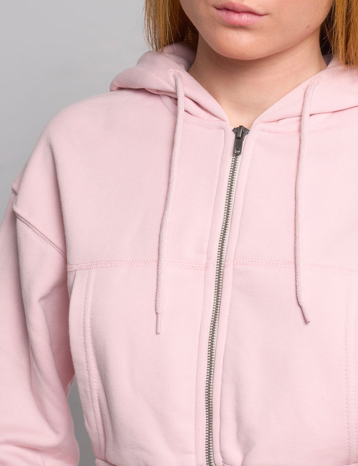 Felpa rosa crop con zip