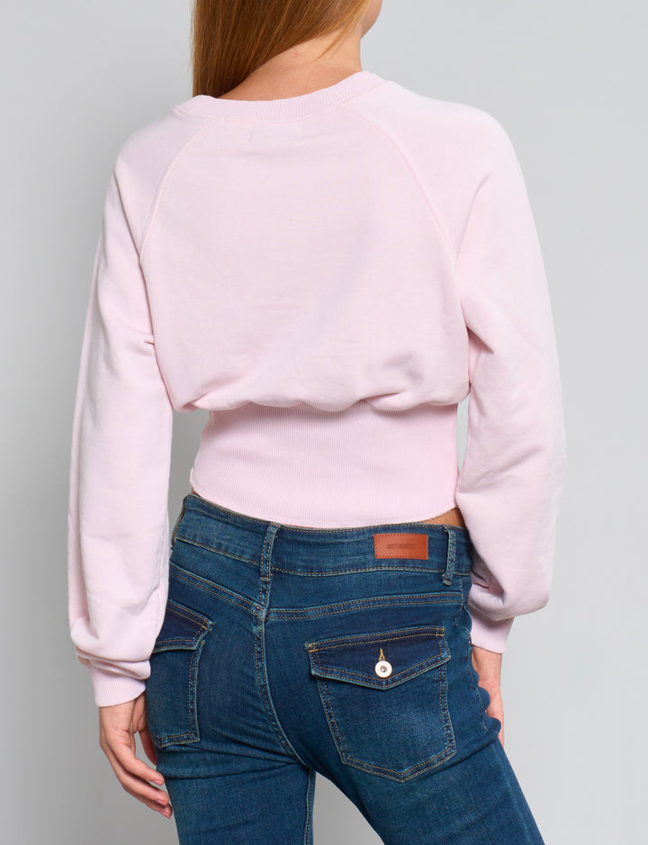 Felpa rosa effetto bustino con scritta "Iconic" retro