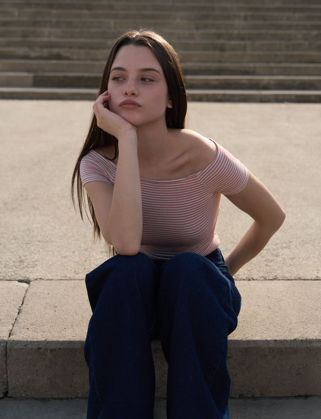 Top a righe con scollo dritto in tessuto glitter