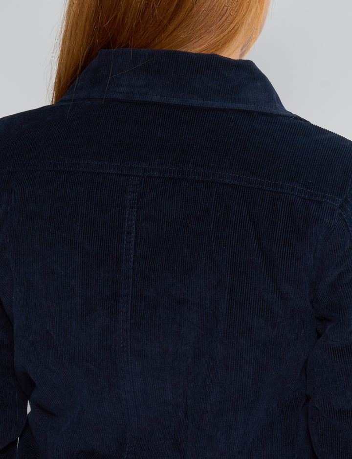 Giacca bomber corta in velluto a coste color blu notte dettaglio