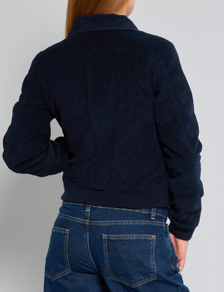 Giacca bomber corta in velluto a coste color blu notte retro