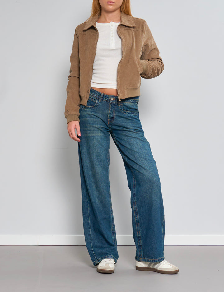 Giacca bomber corta in velluto a coste color cuoio look