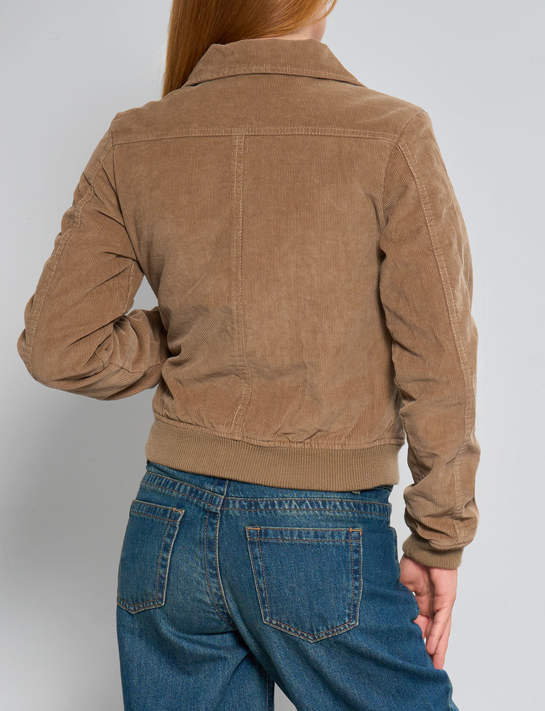 Giacca bomber corta in velluto a coste color cuoio retro