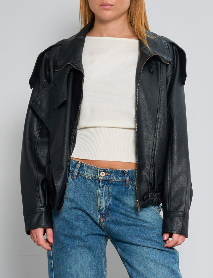 Giacca bomber oversize nera con collo alto aperta