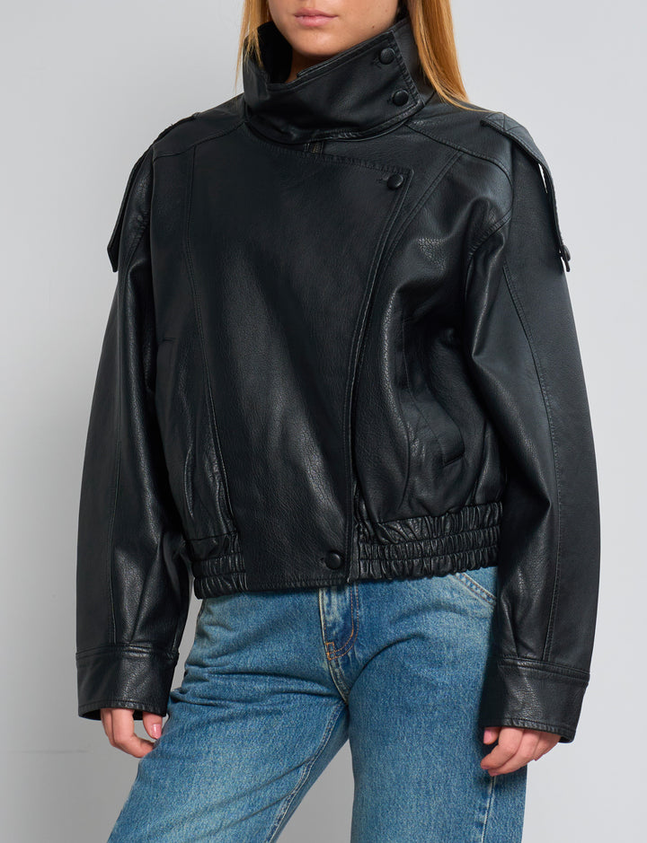 Giacca bomber oversize nera con collo alto frontale