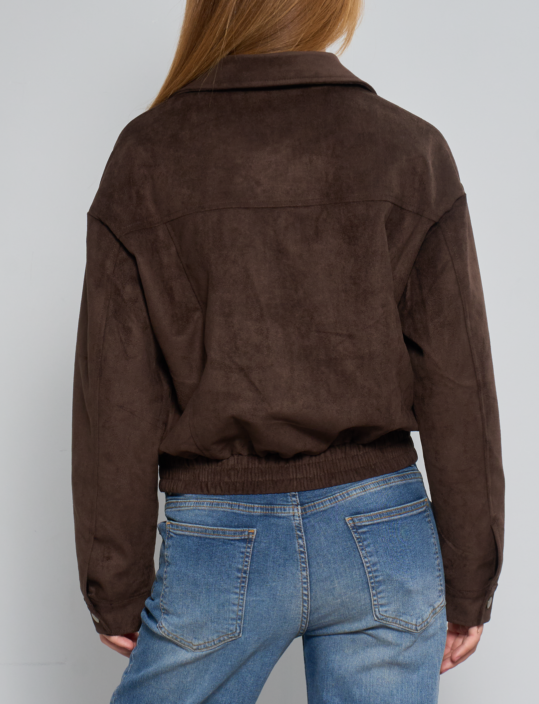 Giacca bomber scamosciata marrone con zip retro