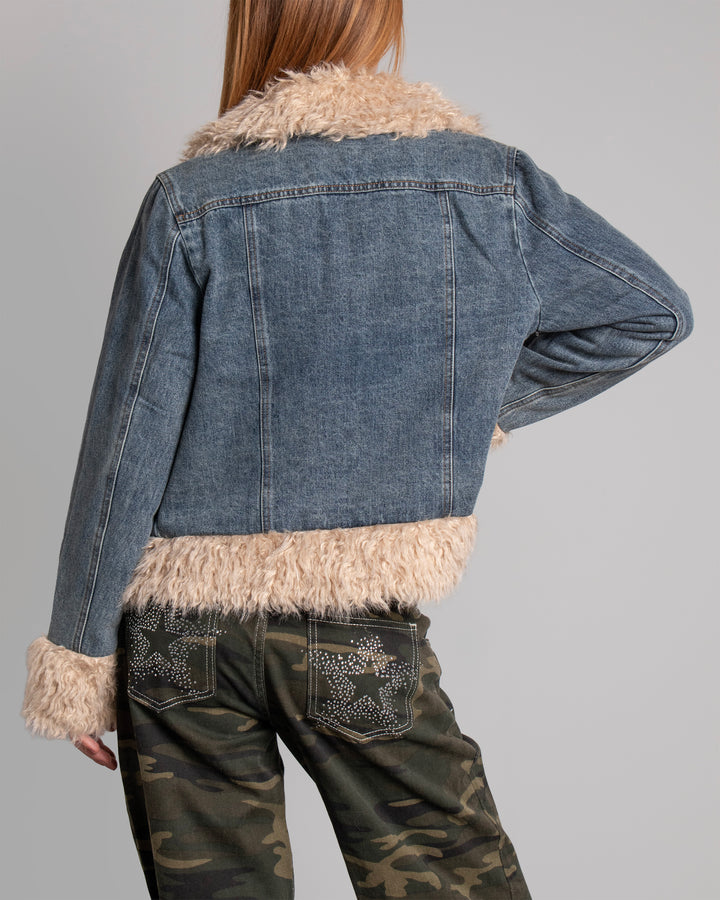 Giacca jeans con pelliccia retro