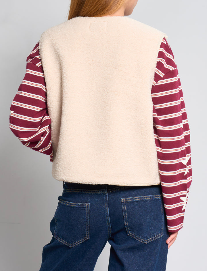 Gilet smanicato teddy panna retro