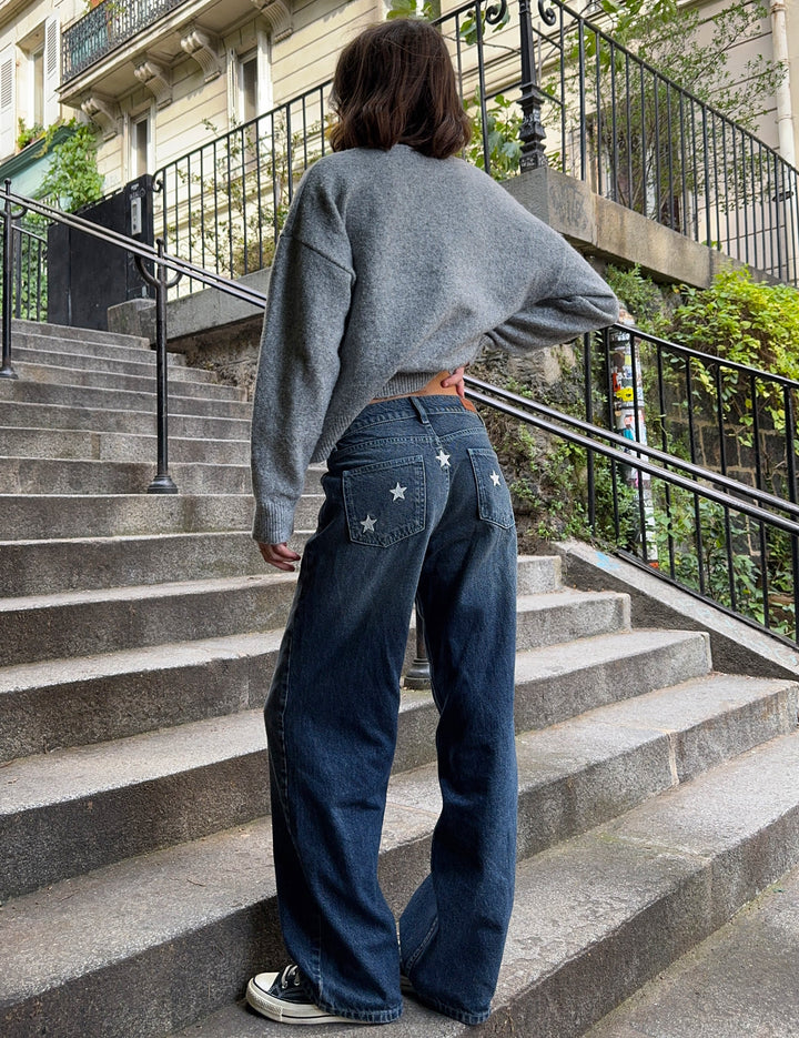 Jeans dritto con ricamo