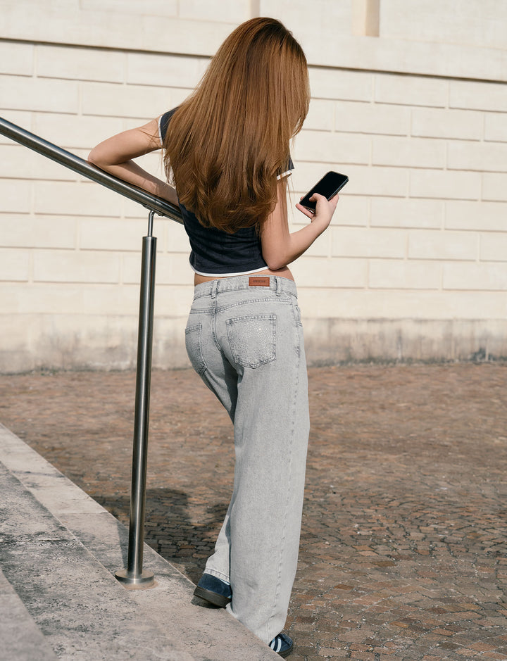 Jeans dritto con strass