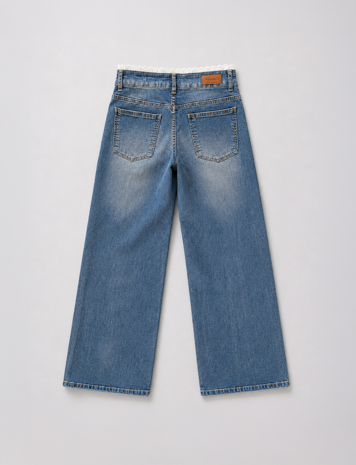 Jeans dritto con pizzo still life retro