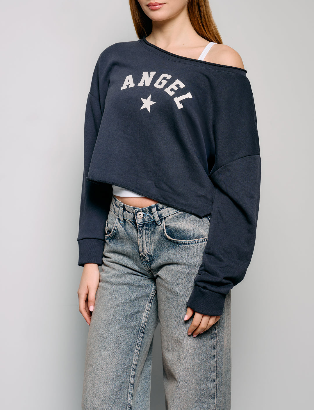 Felpa blu notte asimmetrica “Angel”