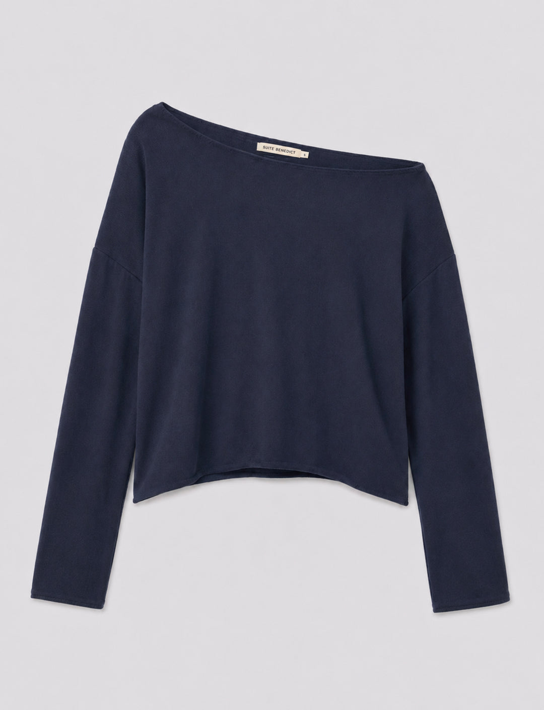 Maglia blu notte con scollo asimmetrico still life