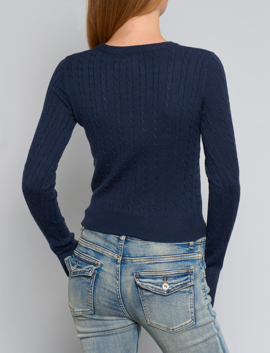 Maglia crop a trecce blu navy retro