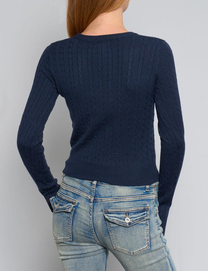 Maglia crop a trecce blu navy retro
