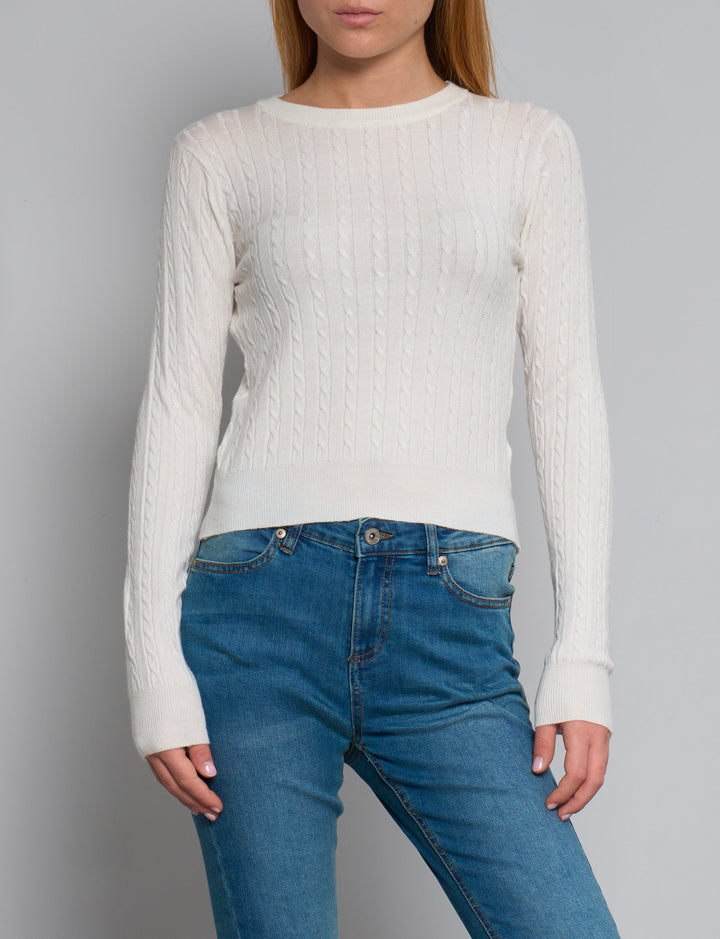 Maglia crop a trecce panna frontale