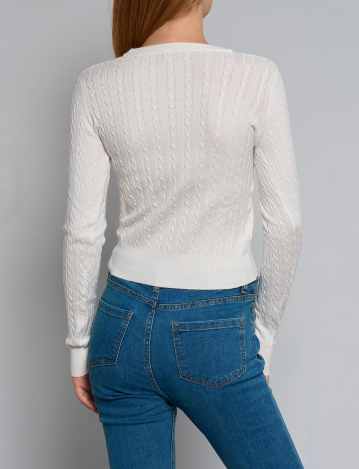 Maglia crop a trecce panna retro