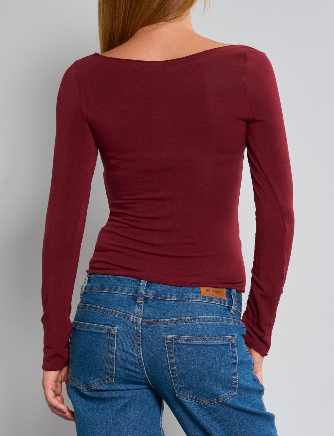 Maglietta aderente bordeaux a maniche lunghe retro