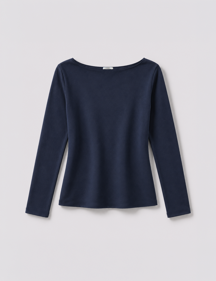 Maglietta blu indigo aderente manica lunga still life