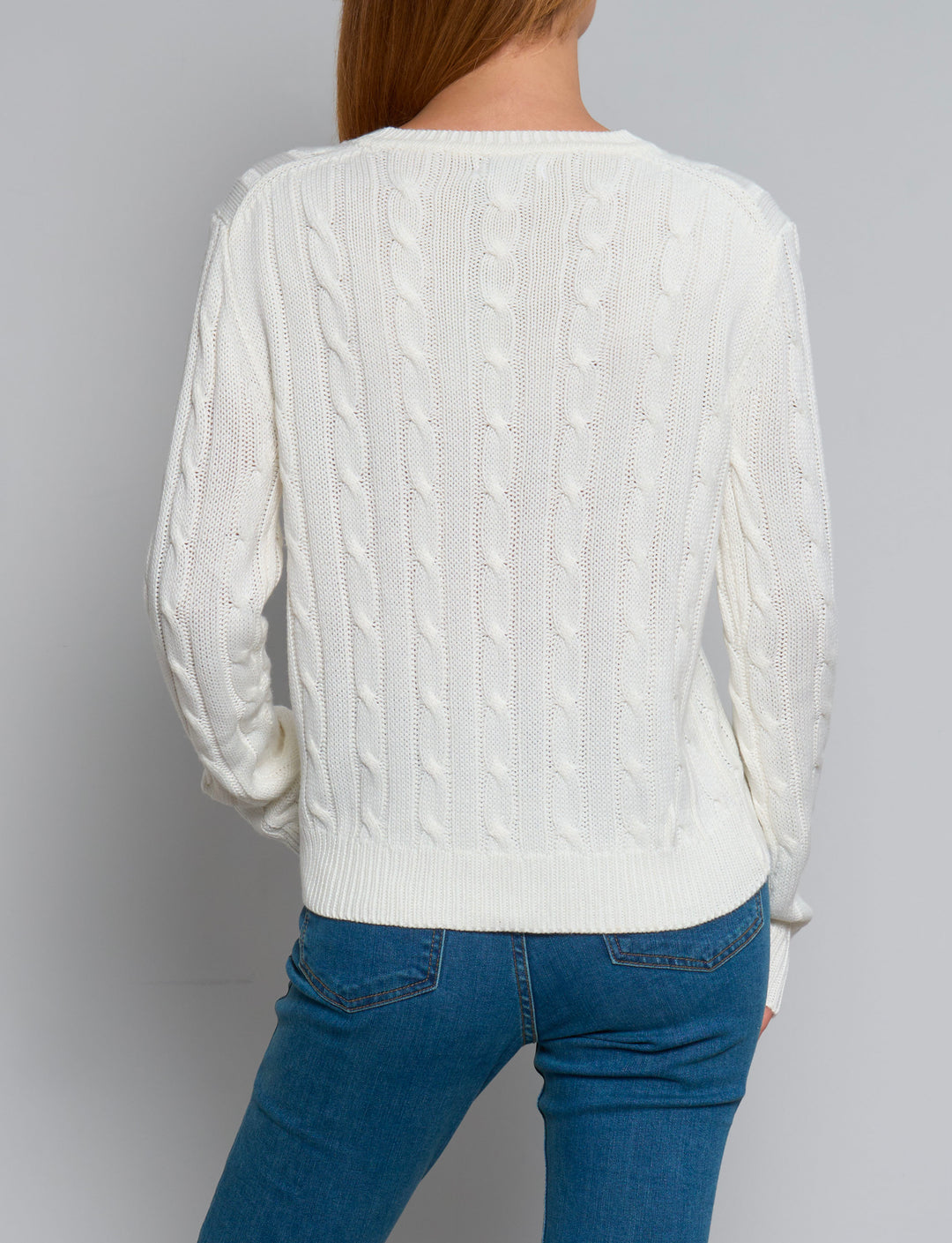 Maglione a trecce panna con ricamo bandiera USA retro