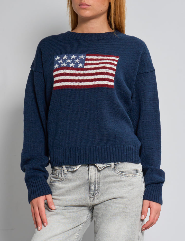Maglione blu navy con bandiera americana frontale