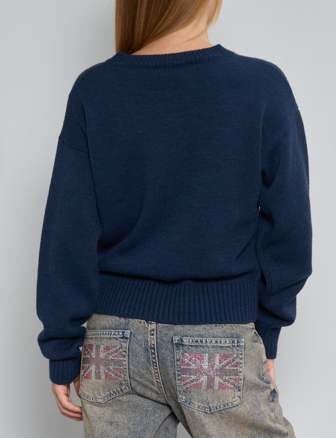 Maglione blu navy girocollo con scritta "NYC" retro