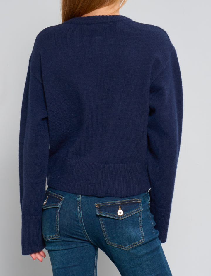 Maglione girocollo blu navy retro