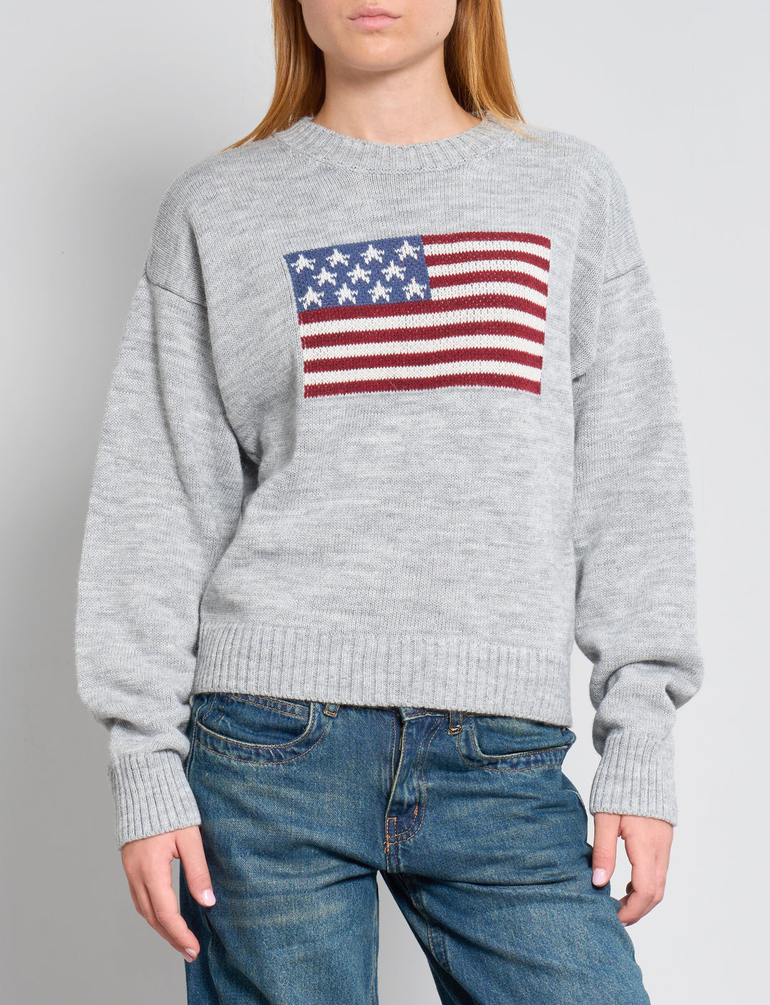 Maglione grigio con bandiera americana frontale